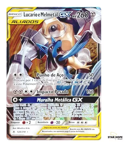 Carta Pokemon Lucario e Melmetal GX Aliados Português 120/214 Original Copag