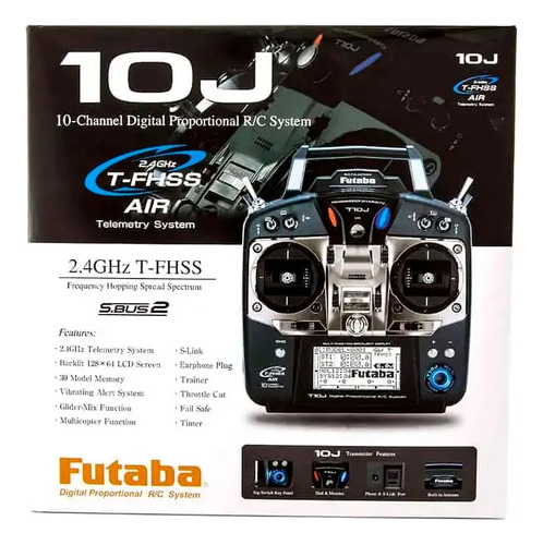 Rádio/controle Futaba T10j - 10 Canais T-fhss - 2.4ghz. Preto