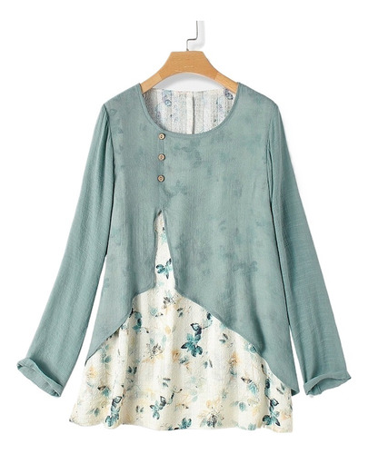 Blusa De Mujer Camiseta Vintage Estampado Floral Falso Two
