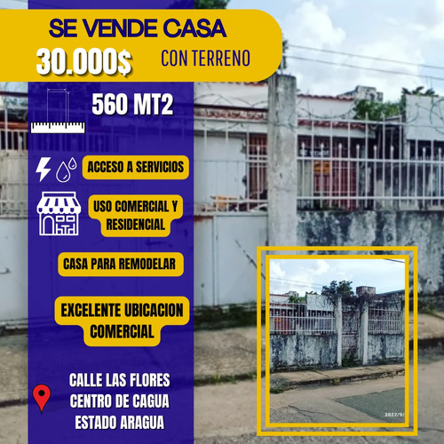 Se Vende Terreno Con  Casa Para Remodelar Centro De Cagua