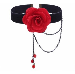 Choker Gargantilla Collar Encaje Rosa Gotas Gótico Mujer