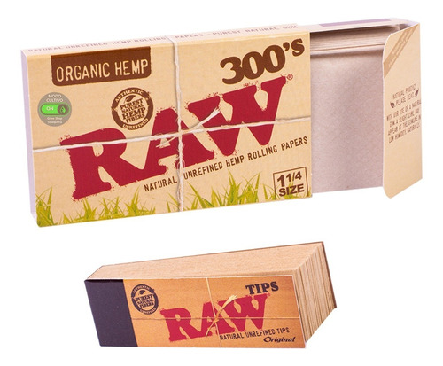 Kit Sedas Papel Raw Organic X 300 + 50 Filtros Tips Cartón  