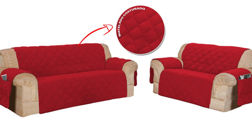 Capa Protetor De Sófa Elegante Luxuoso Matelado Premium Casa Laura Enxovais 2 E 3 Lugares Vermelho