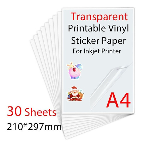 Papel  Adhesivo Transparente Pet Impresoras Inkjet A4 X 30h