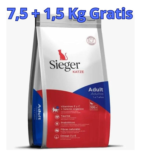 Sieger Katze Gato Adulto X 7,5 + 1.5 Kg Gratis