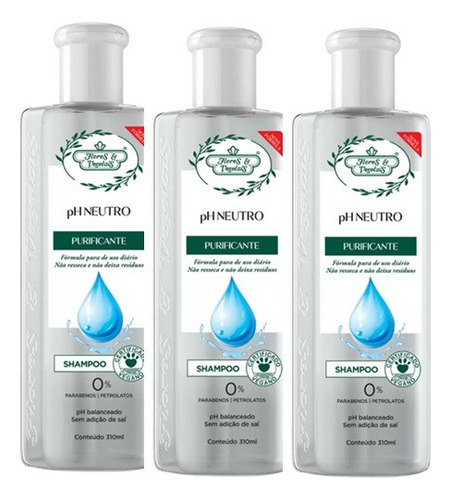 Shampoo Ph Neutro 310ml  Flores E Vegetais - Kit 3 Uns
