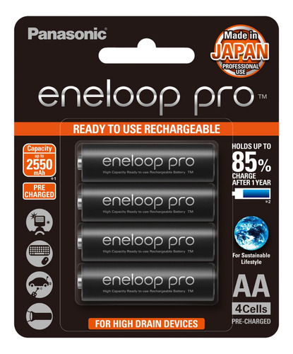 Panasonic- Pilas Aa Recargables, Eneloop Pro, 4 Piezas