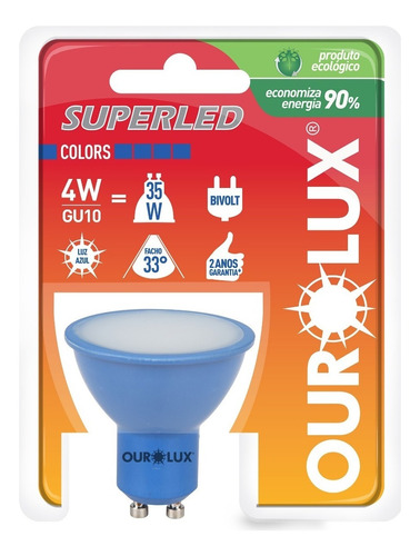 Ourolux - Dicroica Led 4w Azul Gu10 Bivolt - 05471