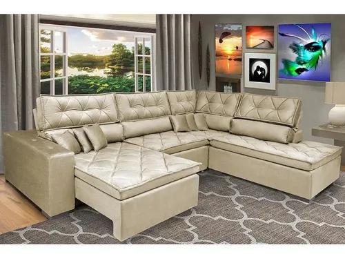 Sofa De Canto Retrátil, Reclinável Cama Inbox Platinum Bege