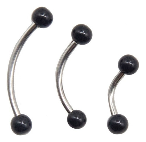 Piercing Mbb Acrilico Uv Color Negro Mix De Medidas 3 Unds Color Plateado/Negro