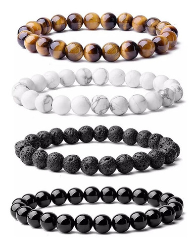 Combo 4 Pulseiras Masculinas Pedra Natural Onix Howlita Kit
