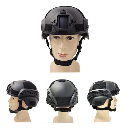 Casco Militar Táctico Abs Cs Con Montaje Nvg Y Rieles Negro