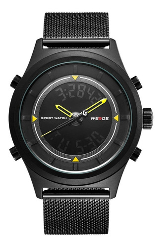 Relógio Masculino Weide Anadigi Wh7305b Preto E Amarelo