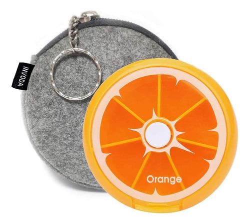 Organizador De Píldoras Invoda Naranja C/ Funda Semanal 9 Cm