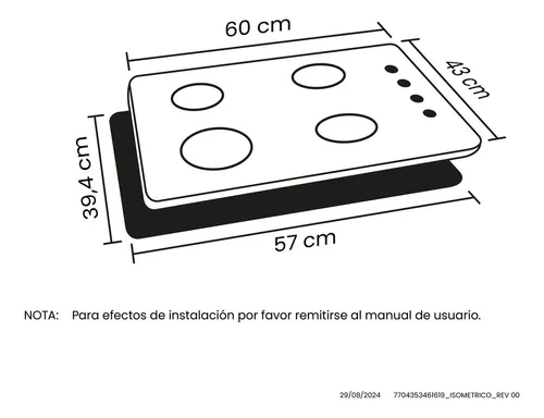 Estufa De Empotrar Inox 60x43 Cm Platina Gas Natural