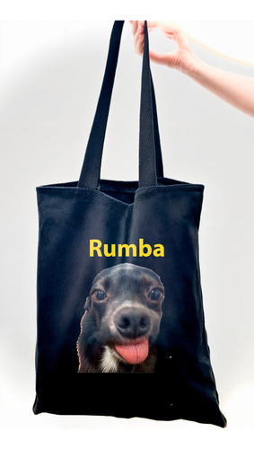 Totebag Personalizado De Mascotas - Gabardina Ecológica Negro