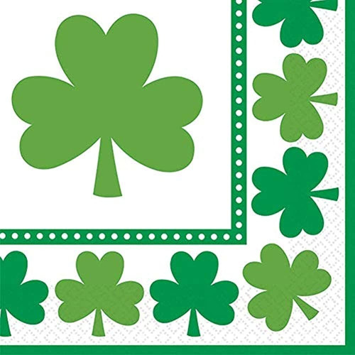 Irish Green Saint Patricks Lucky Shamrocks Beverage Napkins 
