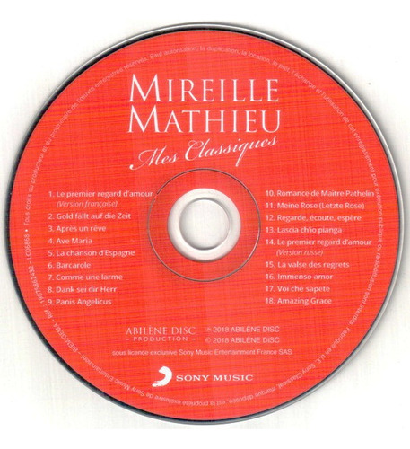 Mireille Mathieu Cd Mes Classiques Francia 2019 Caja Cerrada