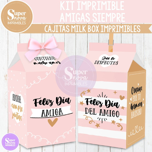 Kit Imprimible Cajitas Milk Box Día Del Amigo Amigas Siempre