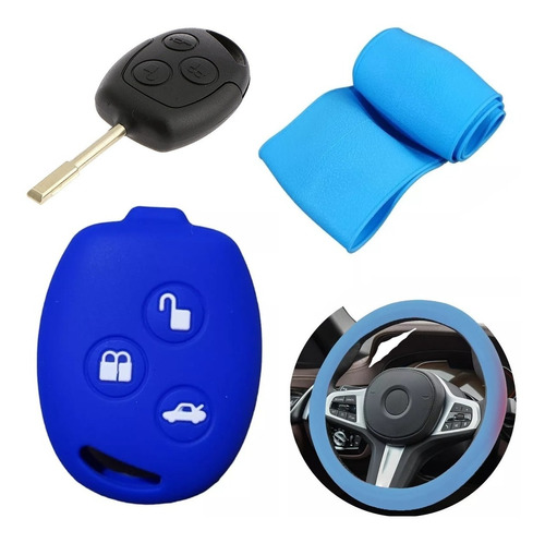 Cubre Volante + Funda Llave Silicona Ford Fiesta - Azul