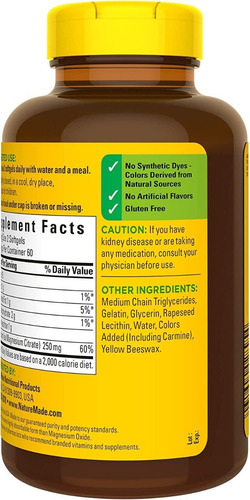 Nature Made Citrato De Magnesio 250mg Usp 120 Softgel Sabor S/n