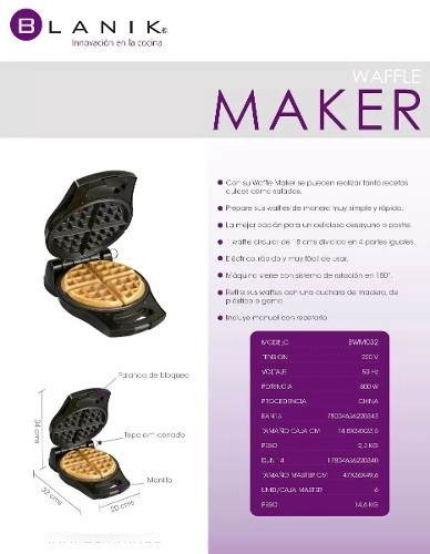 Imagen 7 de 9 de Waflera Waffle Maker Con Receta 220v 800w Blanik