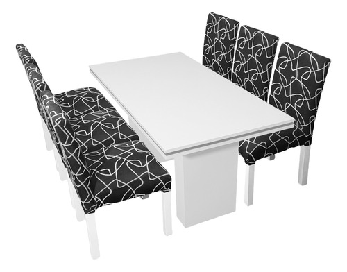 Juego Comedor Blanco Tr 160x80 + 6 Sillas Chenille