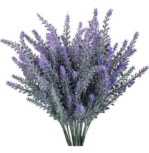 4pcs Flores Artificiales Flocado Plástico Lavanda Paqu...