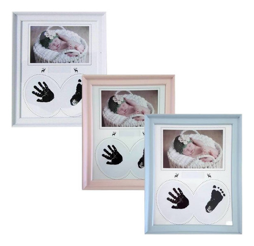Porta Retrato Bebe Azul Rosa E Branco/carimbo Para Mãos E Pé