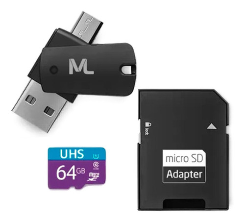 Cartão Sd Micro 64gb C/ 10+sd+adap P/ Pendrive Smatphone