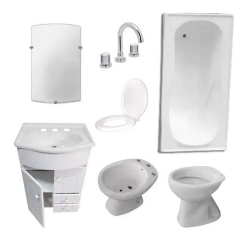 Combo Baño Completo Vanitory Inodoro Bidet Griferia Bañera