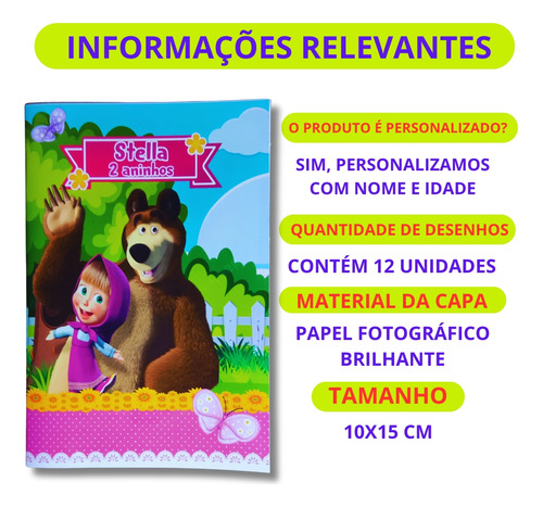 Kit 10 Livrinhos Para Colorir Marsha E O Urso Personalizado