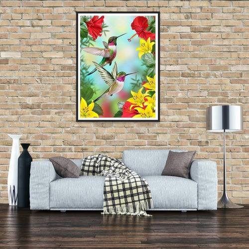 T Bordado Paint Diamante - Picaflores 30x40 Punto Cruz