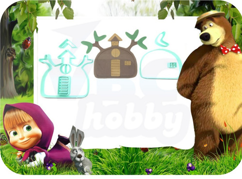 Imagem 2 de 3 de Kit 17 Cortadores Masha E O Urso + Cenário