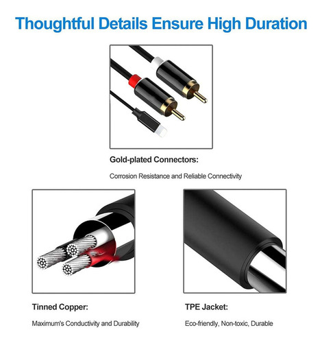 A Adaptador Auxiliar De Áudio Rca Cable Para iPhone - 9,8