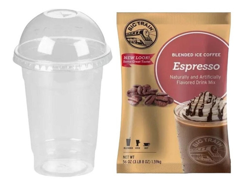 Vaso Frappe 16oz Con Tapa Domo 100 Pzs + Big Train Espressso