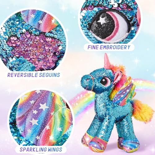 Peluche De Unicornio De 13 Pulgadas Con Lentejuelas Azules Y