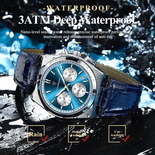 Relojes De Pulsera De Cuarzo De Cuero Azul De Lujo Poedagar