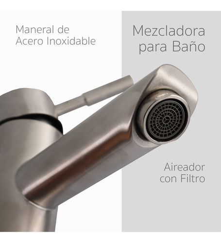 Monomando Grifo Para Lavabo Baño Mezcladora Inoxidable Acabado Brillante Color Plateado