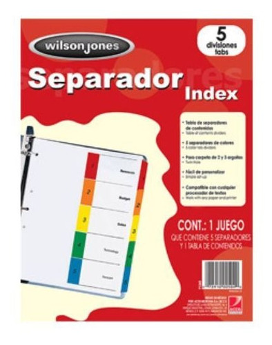 Separador Para Carpeta P1345 Del 1 Al 5 Con Numero Index