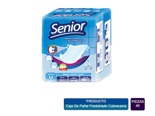 Caja De Pañal Predoblado Cubrecama Senior 4 Paquetes (40 Pz)