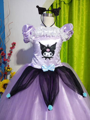 Disfraz Cosplay Halloween Vestido Kuromi Largo 7 Niñas B Lanco Y Rosa 4