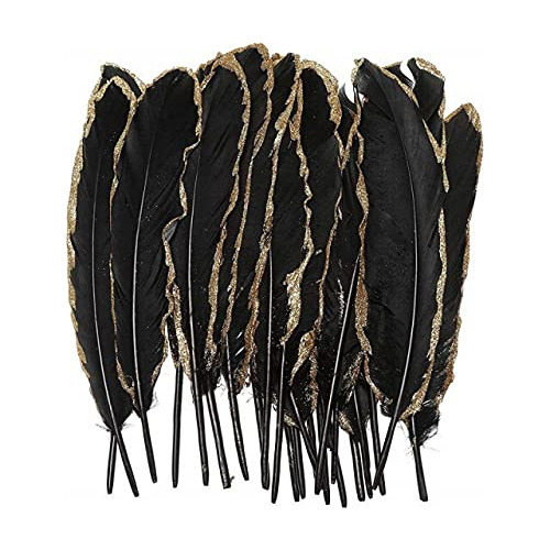 Plumas De Ganso Doradas/plateadas 15-20cm - Negro- 10 Uds.