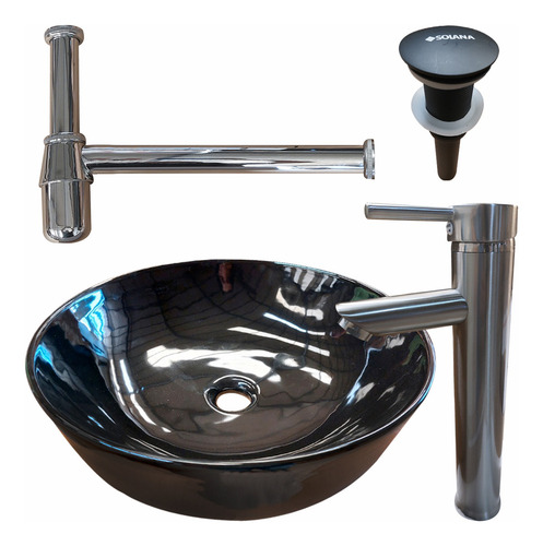 Solana Lavabo Viola Molly AB9535B-KITFULL-S kit ovalin 42cm con contra y cespol junto con monomando acero acabado ceramico color negro