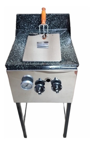 Imagen 2 de 3 de Freidora Saimar Industrial A Gas 10 Lts Enlozado Con Base