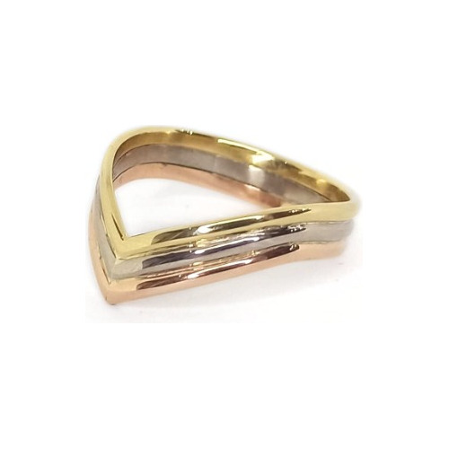 Anillo Tricolor Oro 18k 3 Hilos En V Macizo 4mm 4gr 