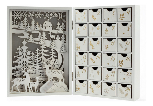 Calendario De Adviento De Madera Led Navideño
