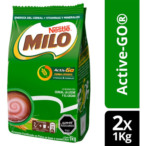 Imagen 1 de 3 de Saborizante Para Leche Milo® Activ-go® 1000g X2 Bolsas