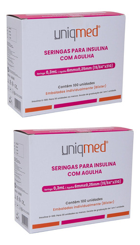 Kit Seringa Insulina C/agulha 6mmx0,25mm Com 200un - Uniqmed