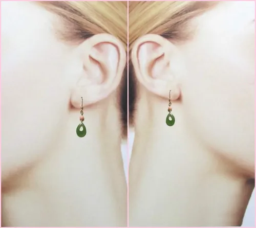 Aretes Pequeños De Jade De Nefrita Natural Verde Forma...